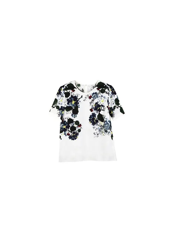 Ivory Floral Print Silk Shell Top