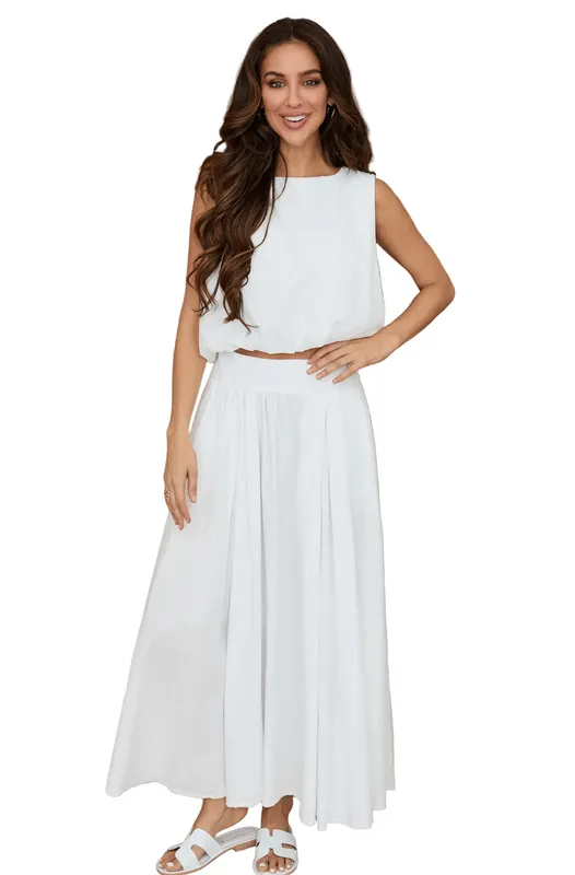 Ivory Linen-Blend Slip Maxi Skirt