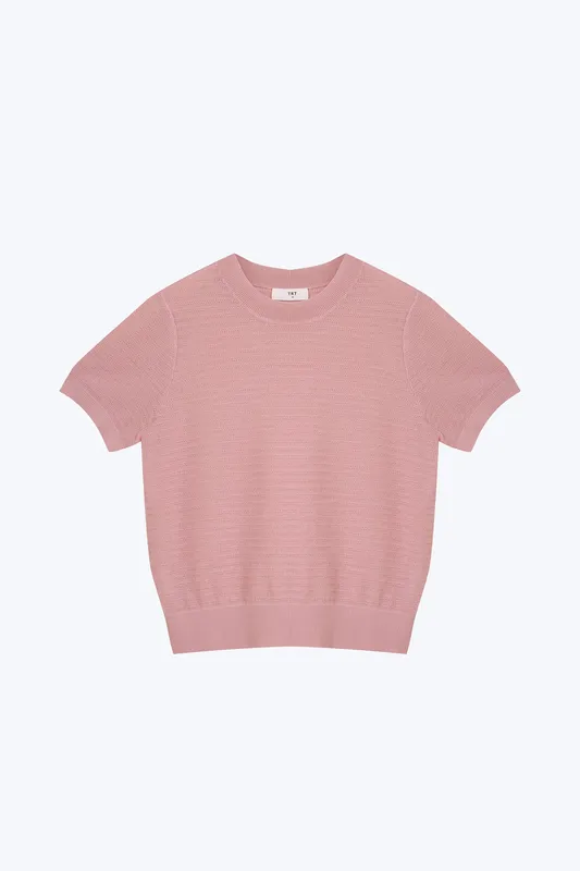 Knitted Short Sleeve Top Blush