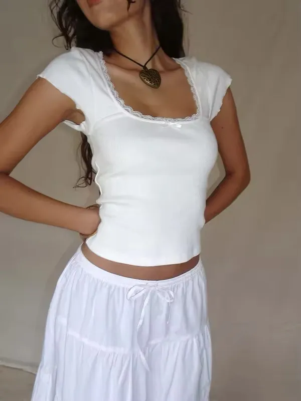 Lace Contrast-Trim Baby Tee