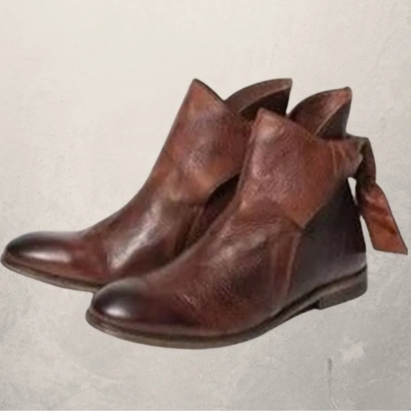 Ladies Leather Ankle Boots With Bow