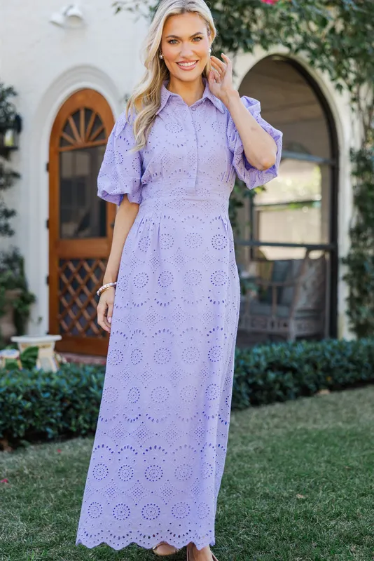 Lavender Eyelet Midi Dress