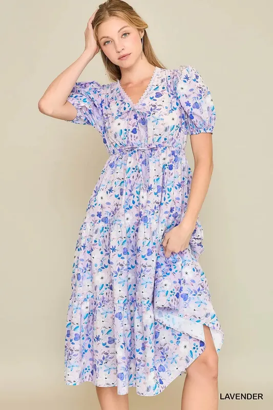 Lavender Floral Midi Dress