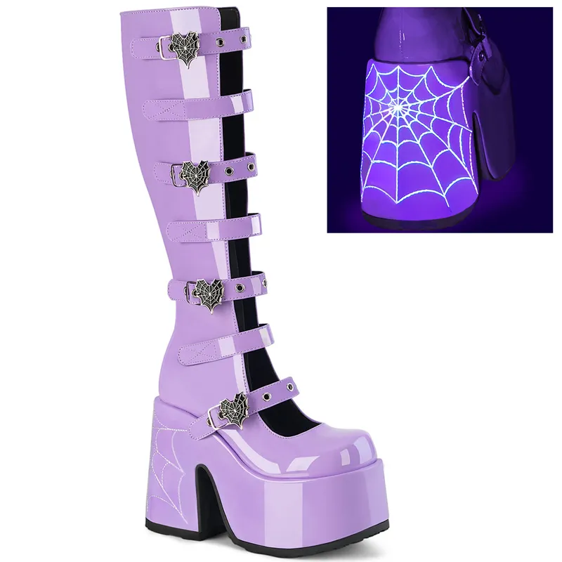 Lavender Patent Chunky Heel Boot