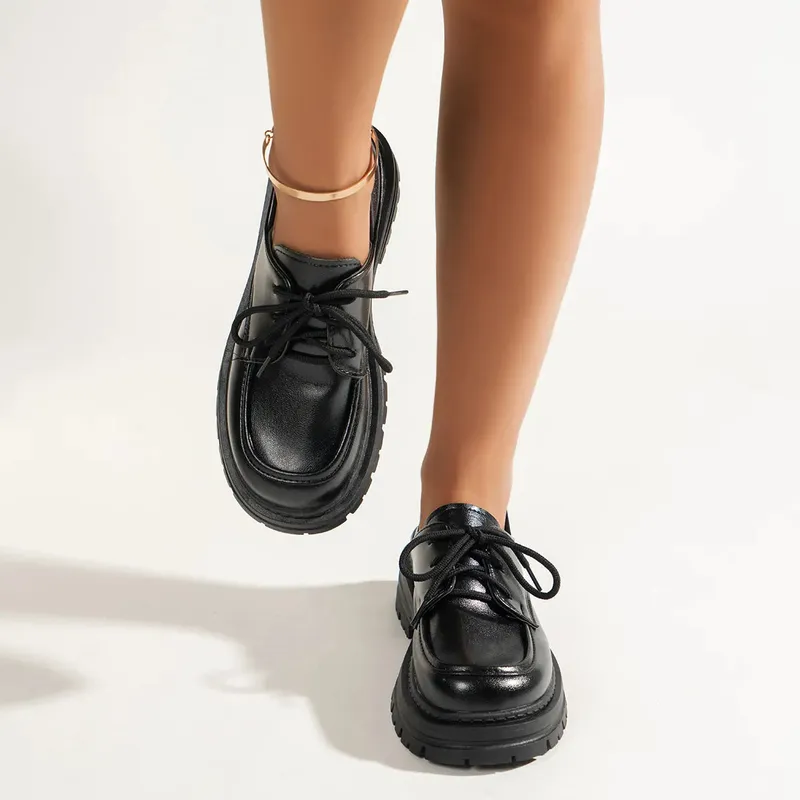Leather Platform Loafers With Lace-up Detail