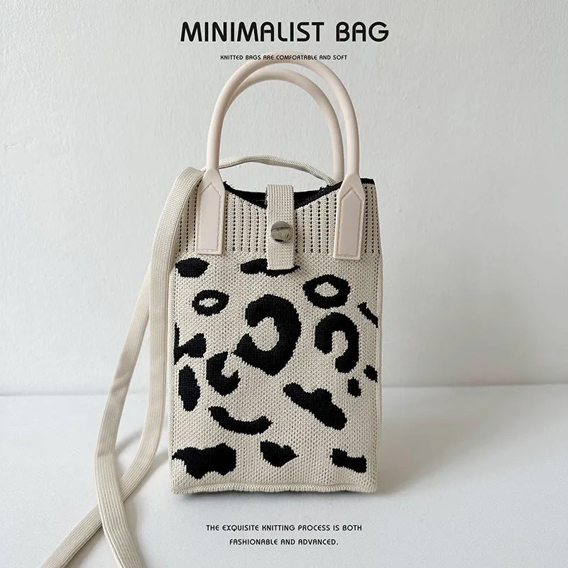 Leopard Print Knitted Shoulder Bag Crossbody Bag