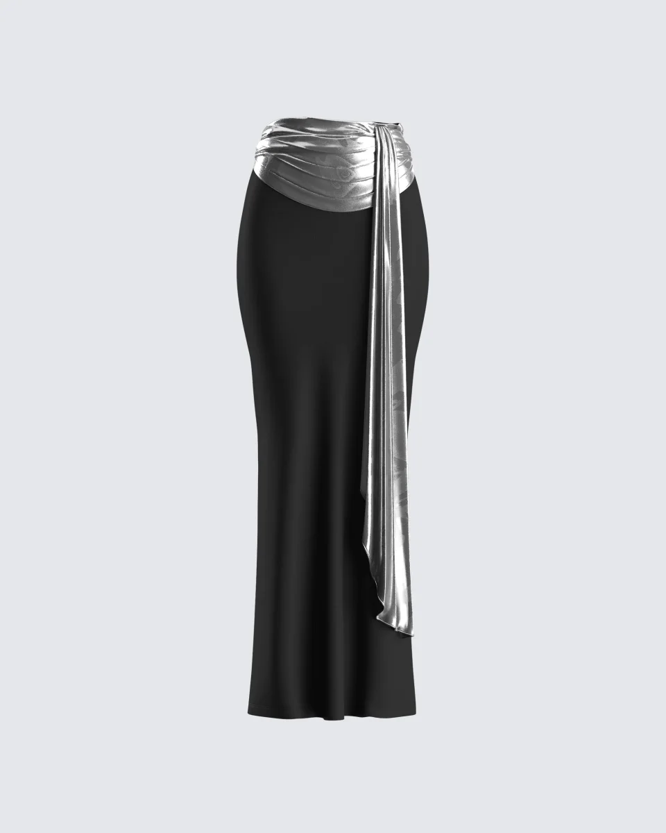 Leylany Black Draped Maxi