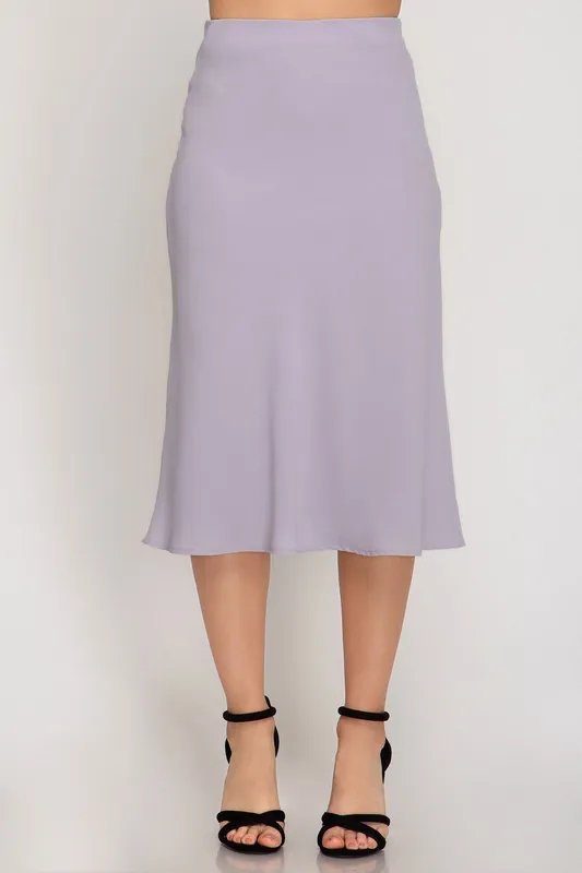 Lilac Bias-Cut Satin Midi Skirt