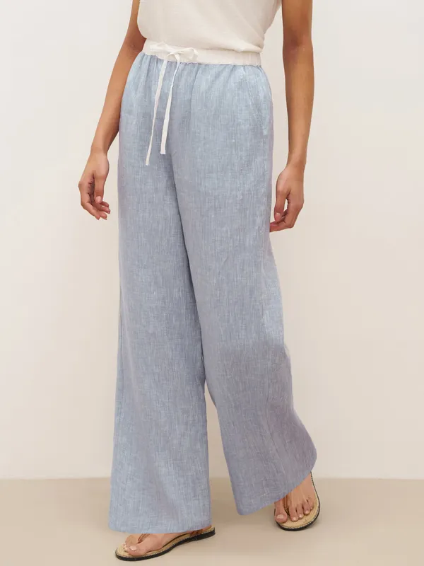 Linen Elastic Waist Straight-leg