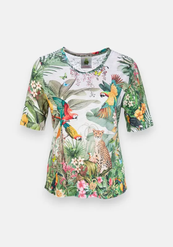 Linen-t-shirt Tropical-print