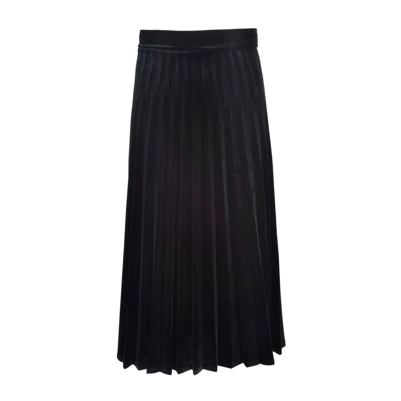 Long Velour Pleat Skirt