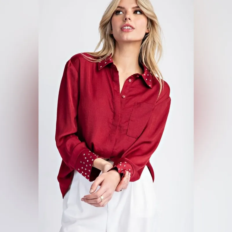 Scarlet Embellished Button Down Blouse