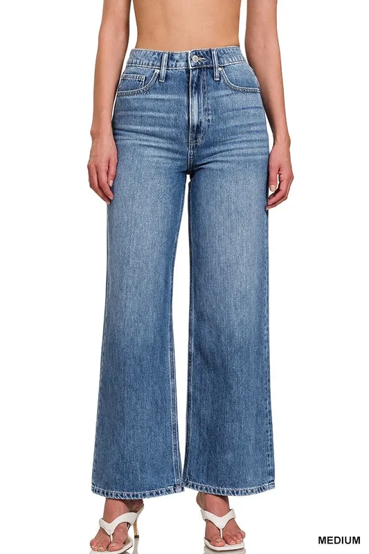 Medium Wash High Waist Straight Denim Jeans