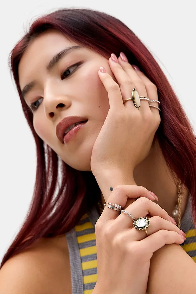 Silence + Noise Ornate Gem Rings 5-Pack