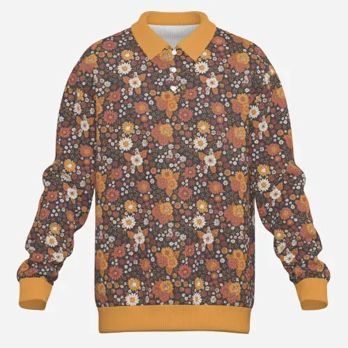 Men' 70s Floral Knit Polo Vintage