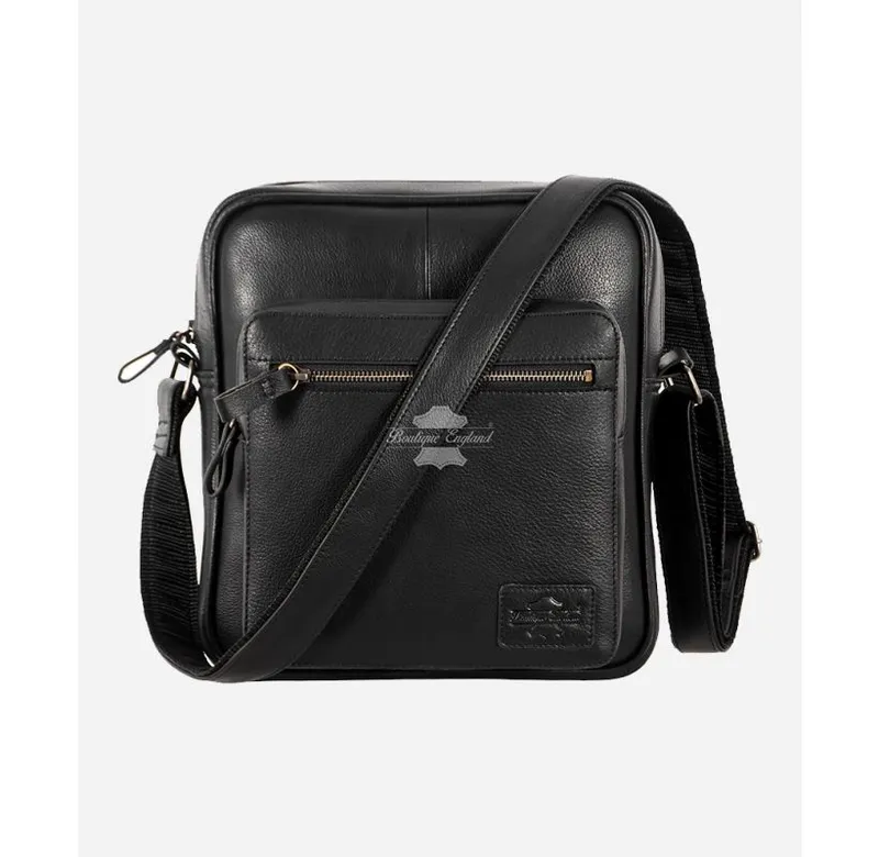 Men' Black Leather Reporter Bag Small