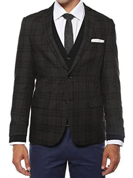 Mens Charcoal Blazer Men' Plaid Slim
