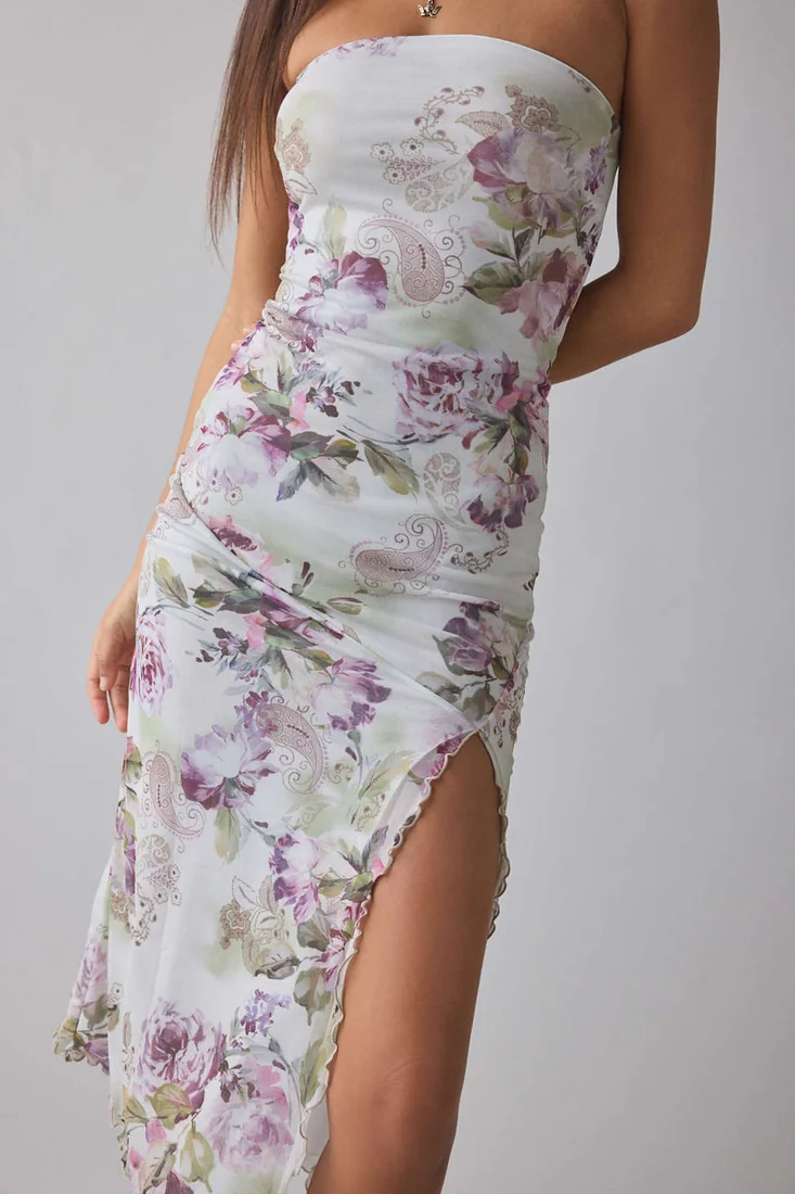 UO Samara Mesh Strapless Midi Dress