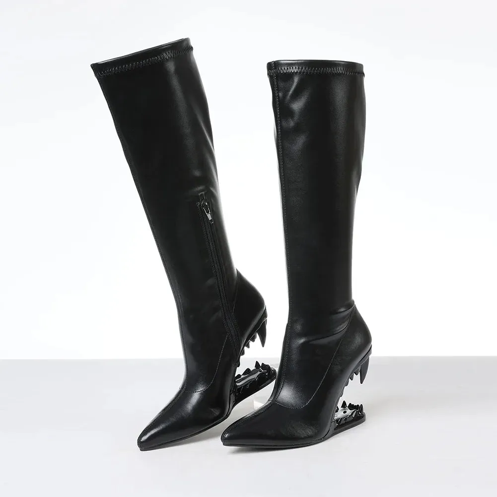 Metallic Pointed Knee-High Boot