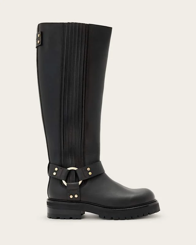 Maddie Knee High Leather Boots Black