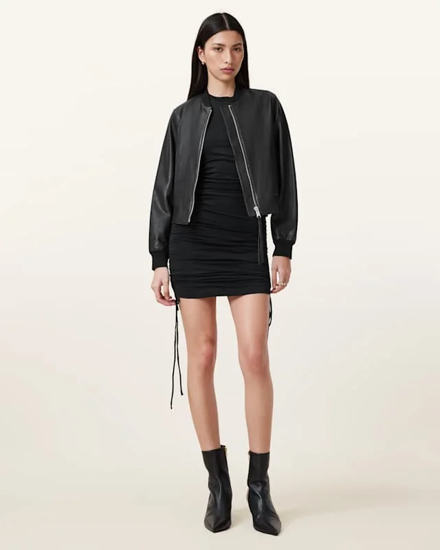 Orten Leather Bomber Jacket Black