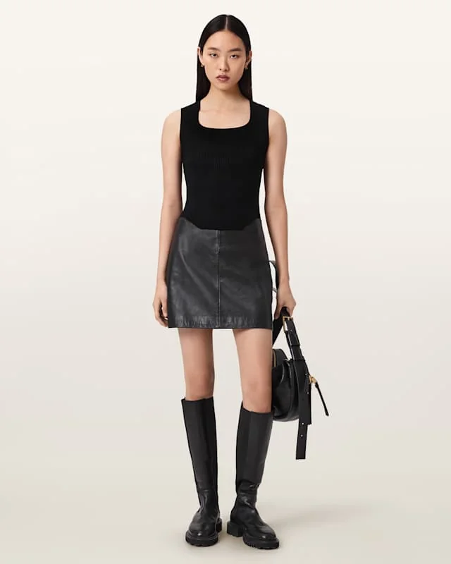 Renai Leather Mini Skirt Black