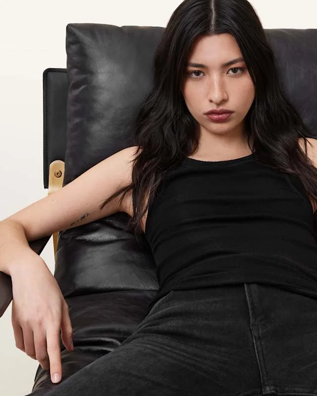 Rina Crew Neck Sleeveless Tank Top Black