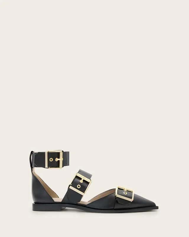 Sutton Leather Pointed Toe Shoes Black