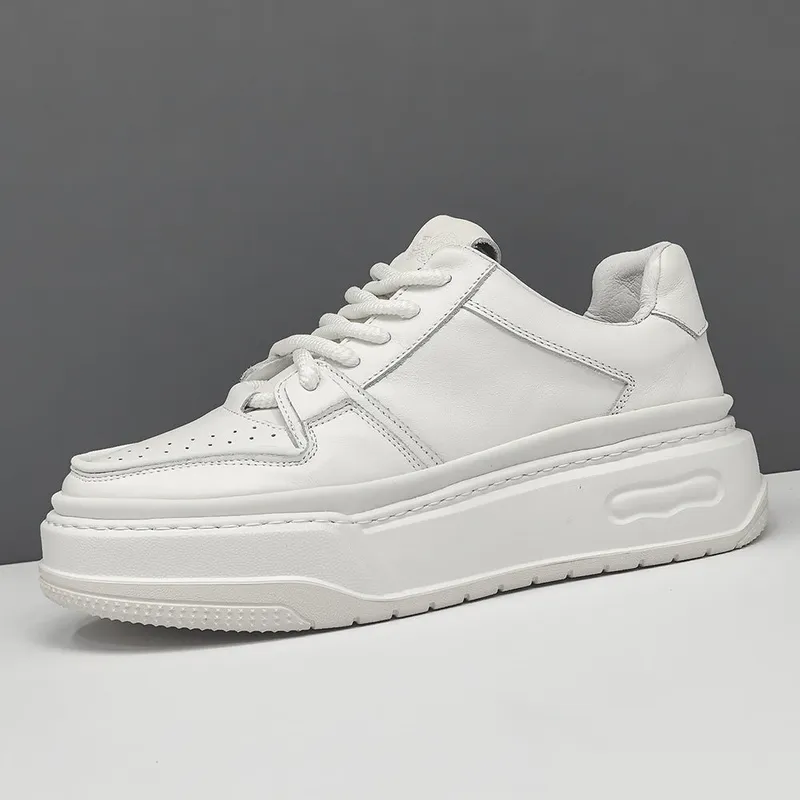 Minimalism Breathable Leather Thick Soled Sneakers