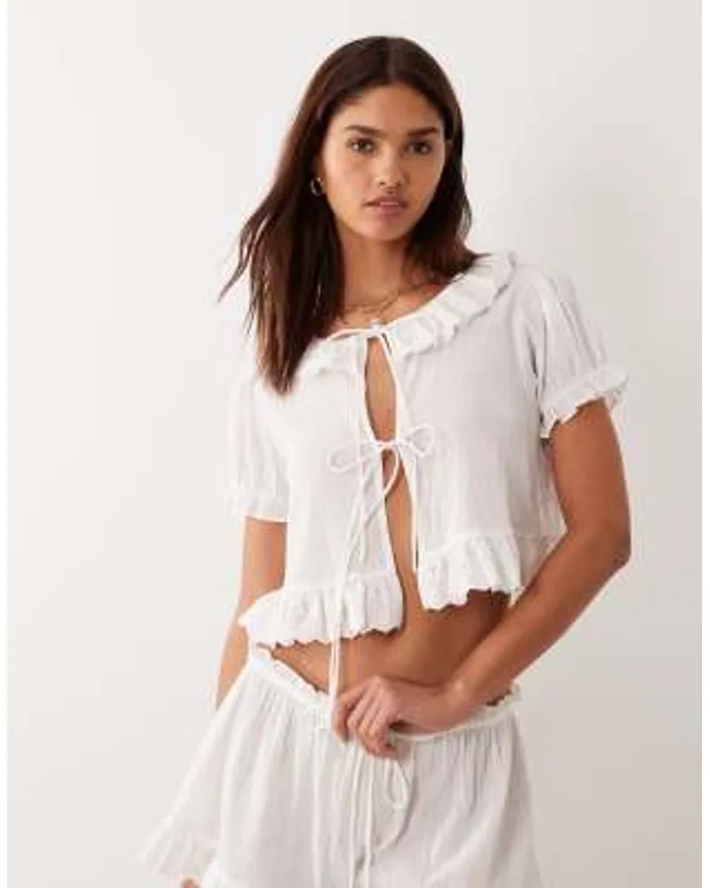 Miss Selfridge Frill Detailing Beach Shirt in White