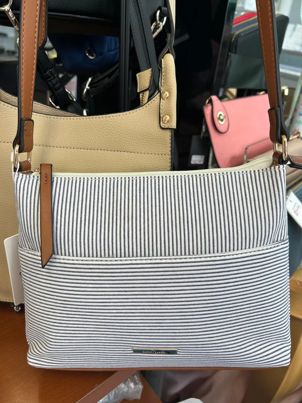 Misty Blue Striped Crossbody Bag