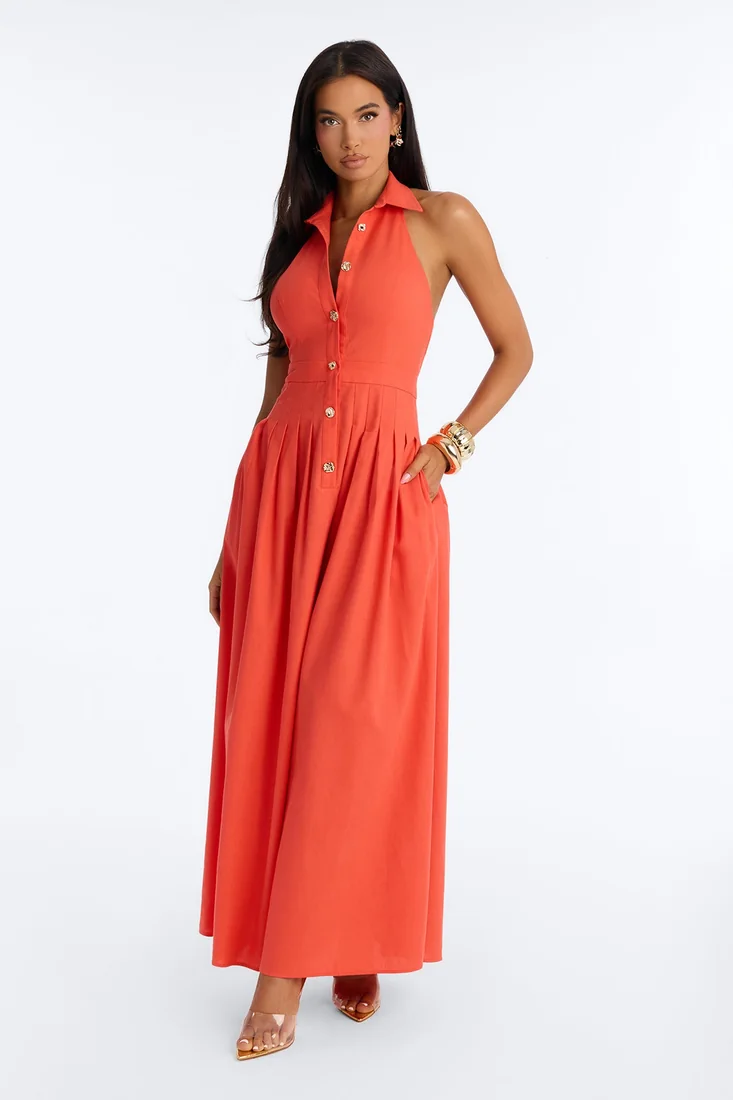 Must Be Nice Collared Maxi Dress Coral