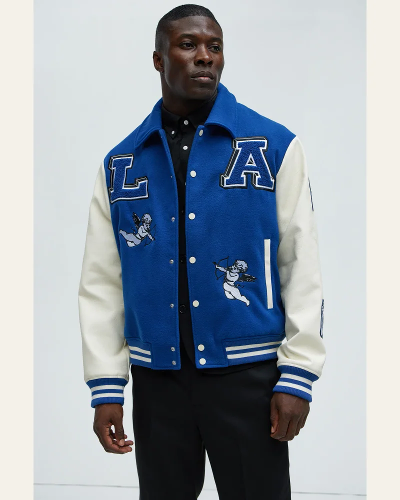 LA Patchwork Varsity Jacket - Royal/combo