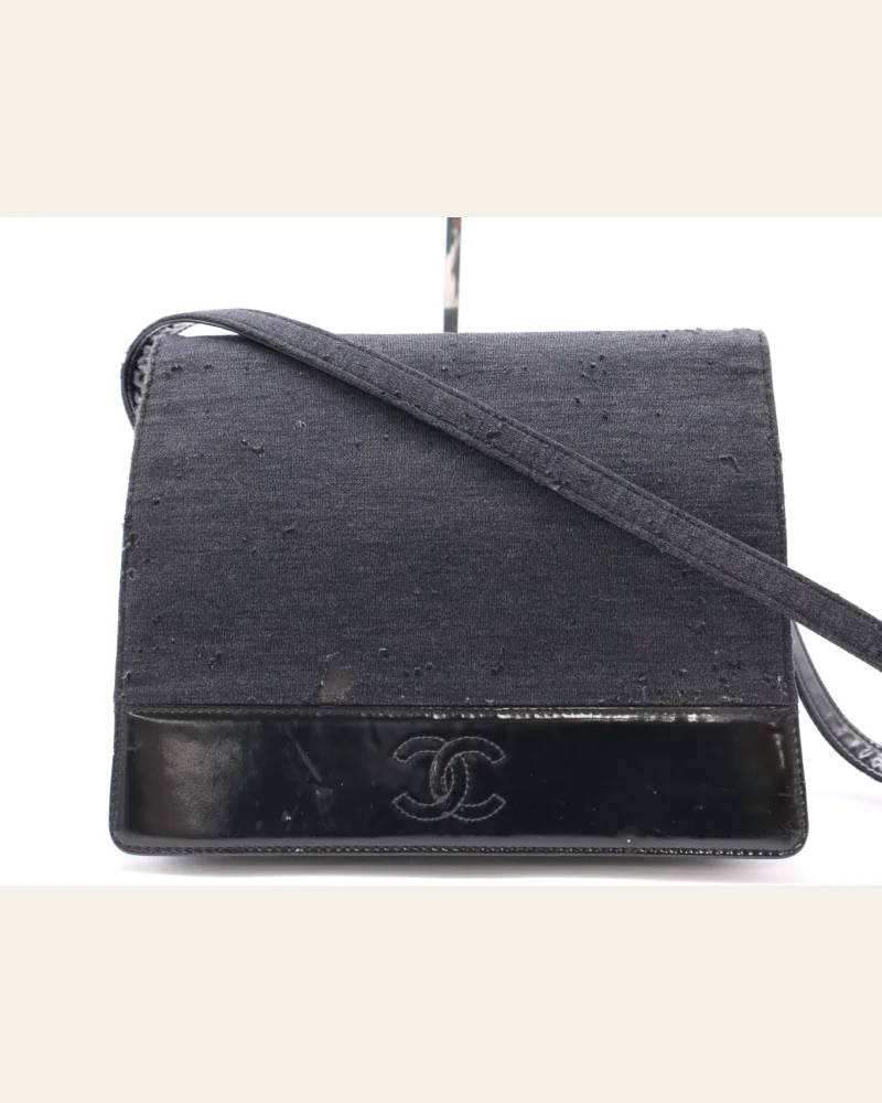 CHANEL Leather Cotton Jersey Patent Leather Coco Mark Shoulder Bag