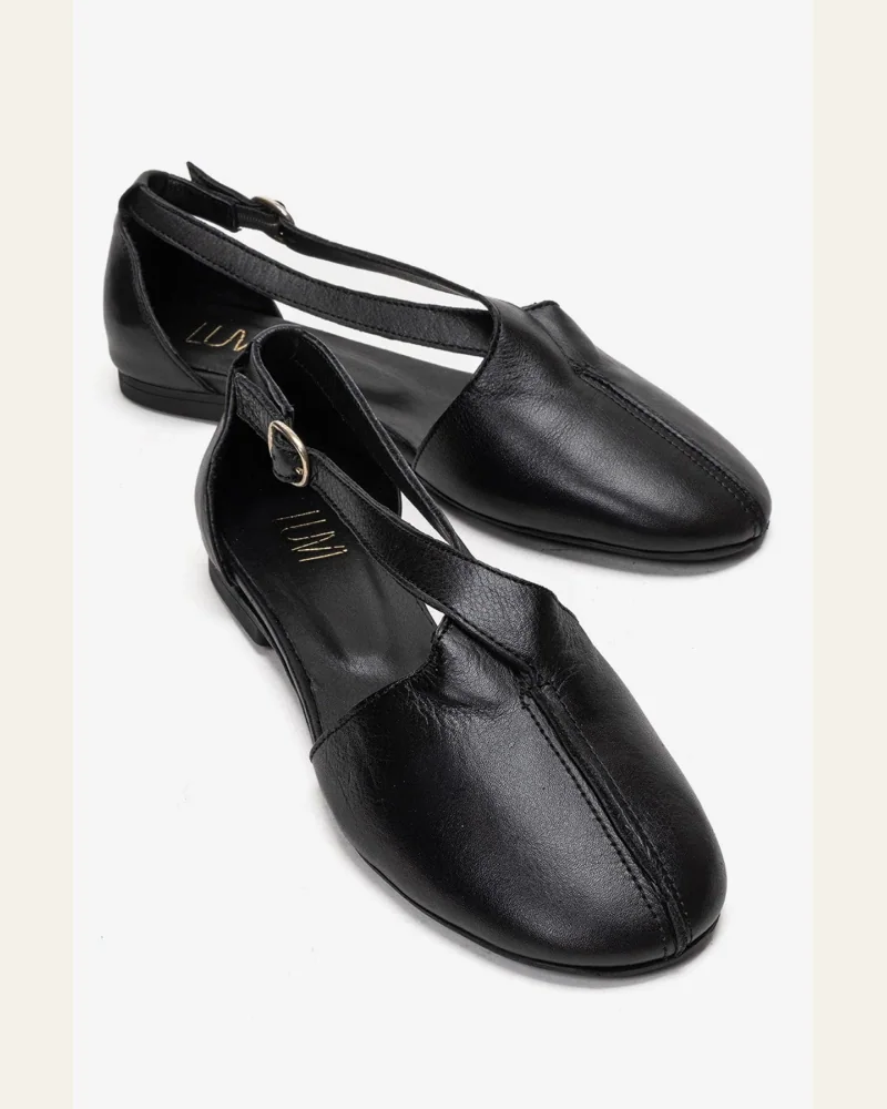 Fable - Black Genuine Leather Side-Cut Ballet Flat (Women)