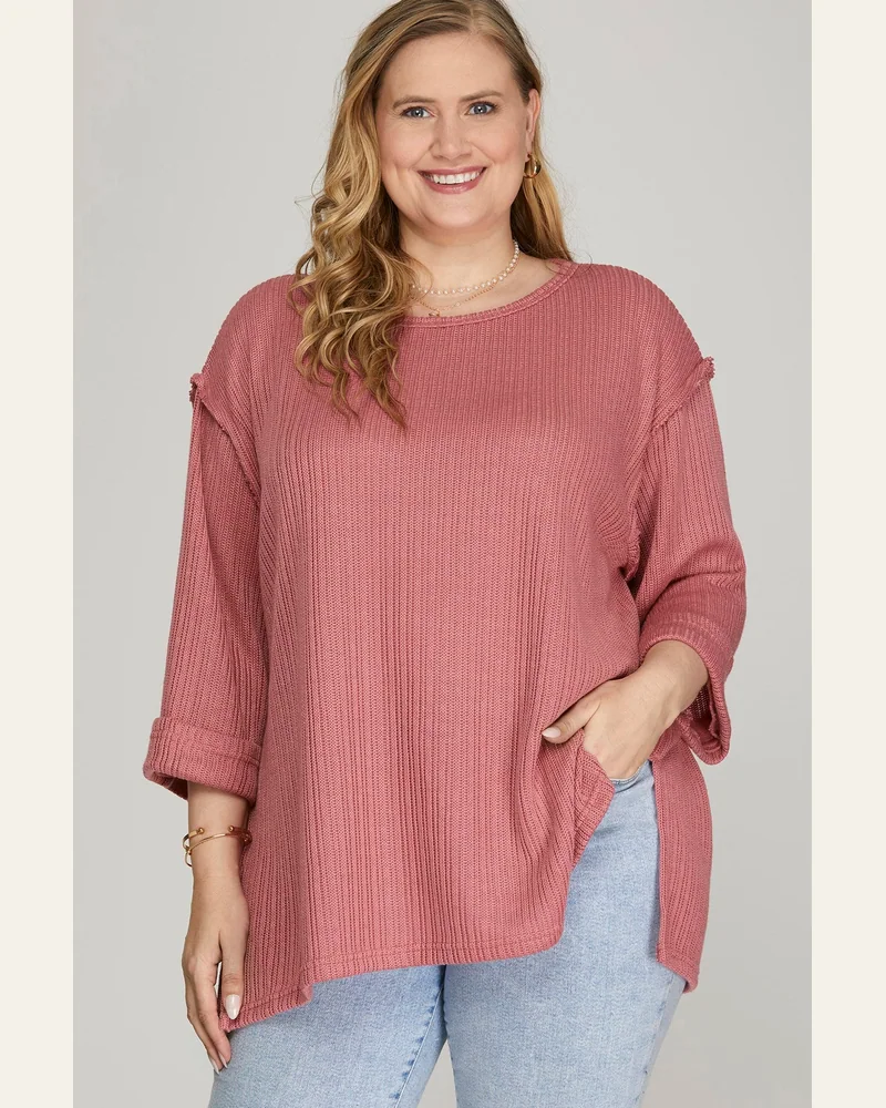 Dusty Rose Folded Sleeve Knit Top