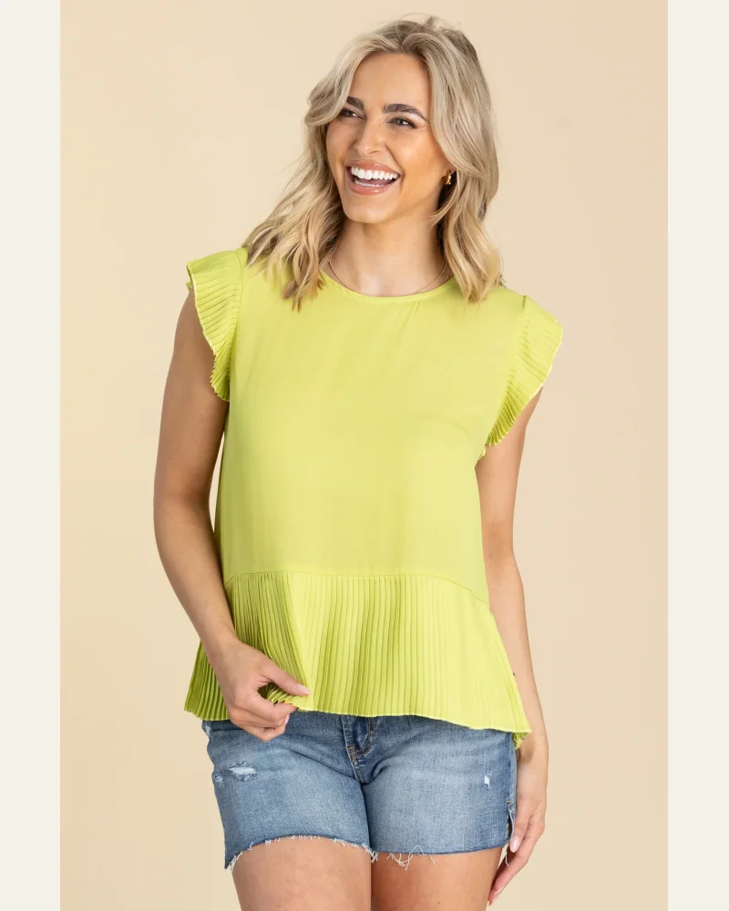 Lime Pleated Shoulder Knit Top