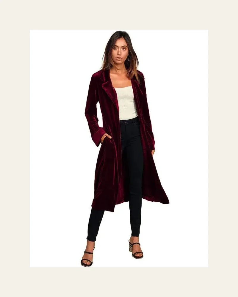 Women's Velvet Coat Longline Open Front Style