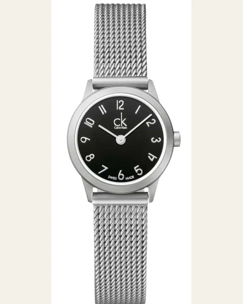 Calvin Klein Minimal Black Dial Silver Mesh Bracelet Watch for Women - K3M53151