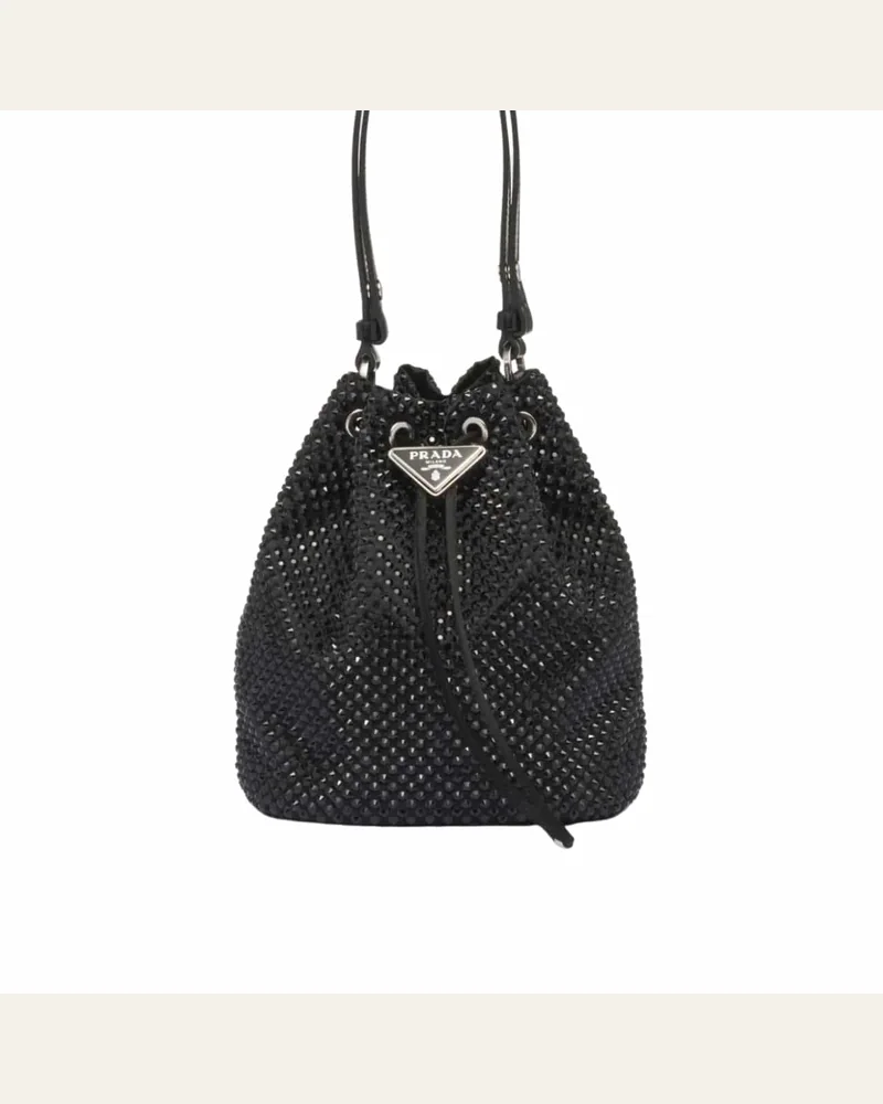 PR SATIN MINI BAG WITH CRYSTALS BLACK 15CM