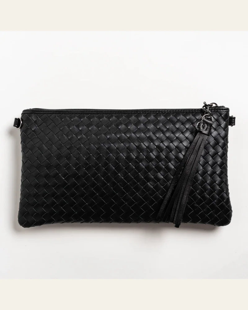 Women Intrecciato Leather Soft Pouch Intrecciato in Nero