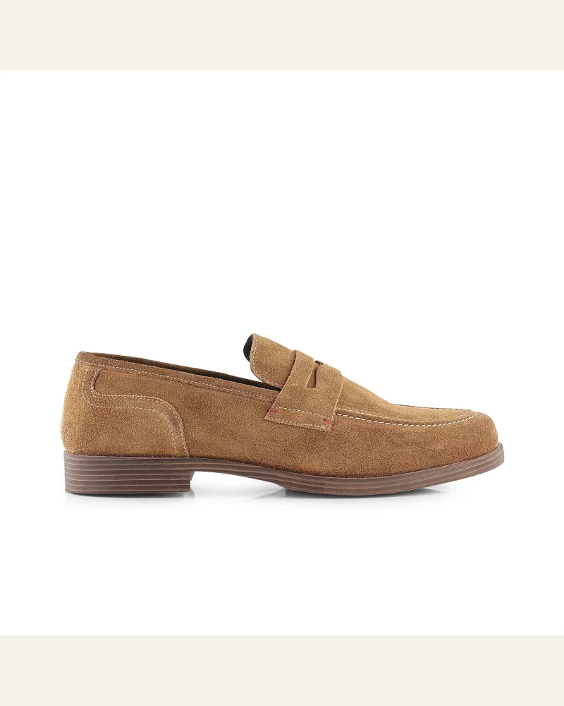 Woodley Suede Leather Penny Loafers - Tan