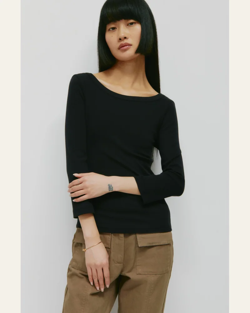 Women's Boatneck 3/4 Sleeve Top in Black