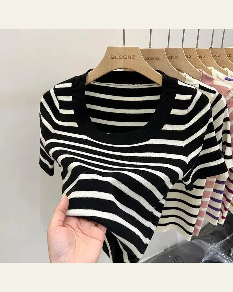 Knitted Women's Clothing Premium Quality T-shirt Fashionable Tops for Women