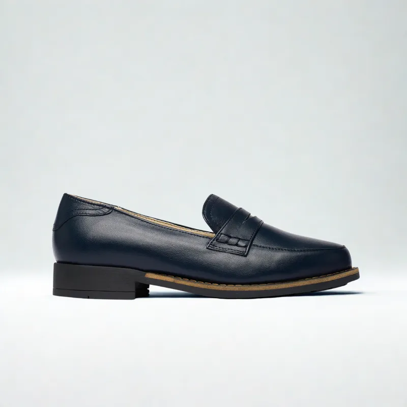 Nadia Navy Leather Loafers