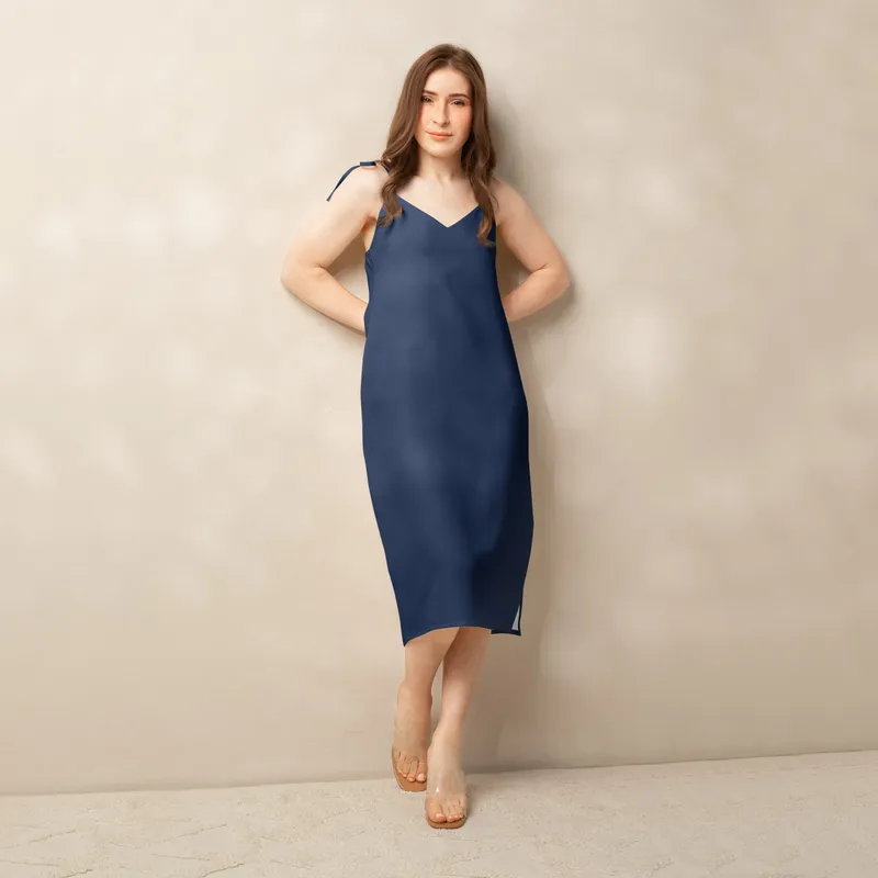 ' Navy Blue Slip Dress Midi
