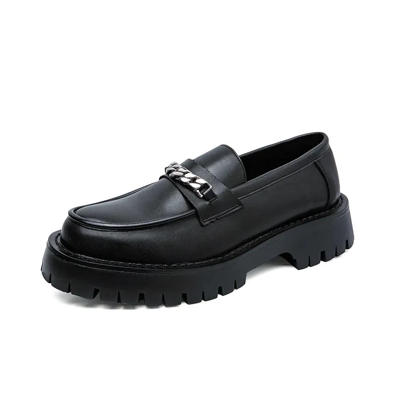 Navy Leather Platform Loafers