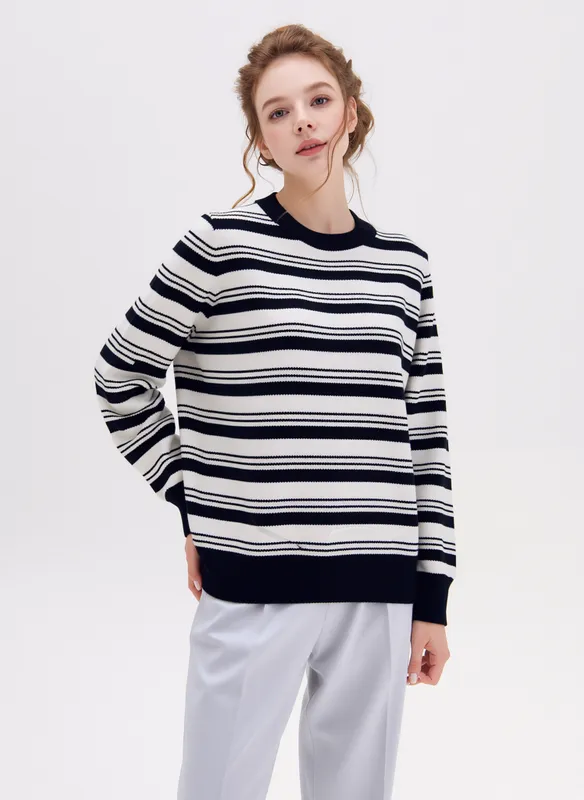 Navy Navy-and-Cream Striped Knit