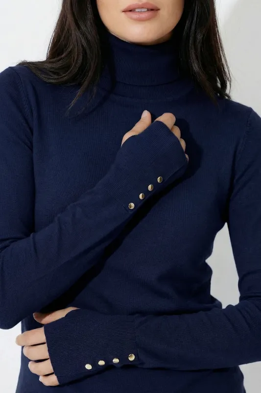 Navy Roll Neck Top