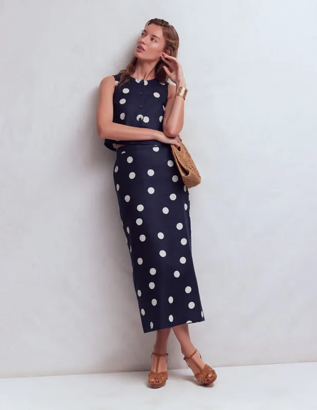 Navy Satin Column Skirt
